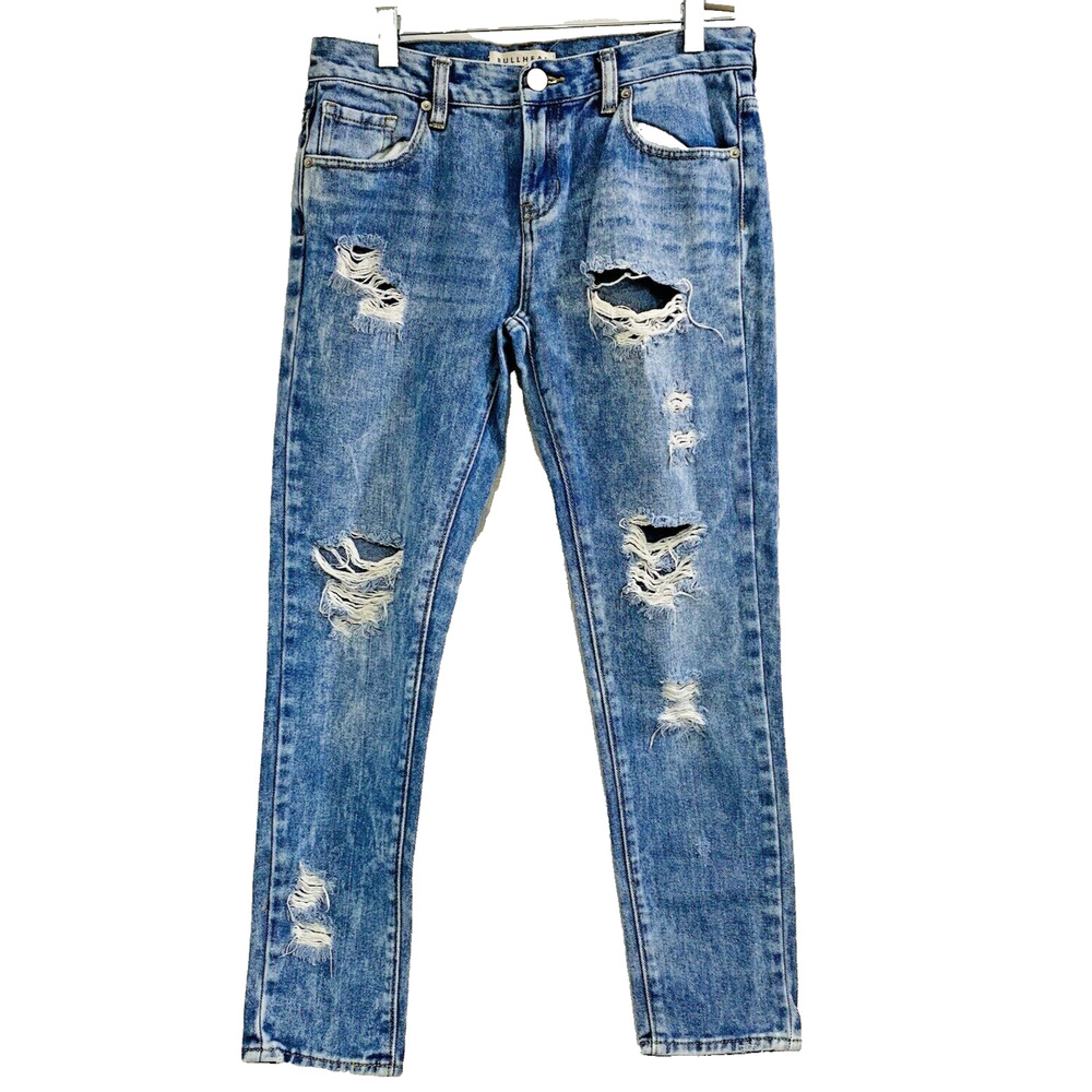 Bullhead Denim Jeans Womens 26 Skinny Boyfriend Mid Rise Ripped Acid Wash Pants